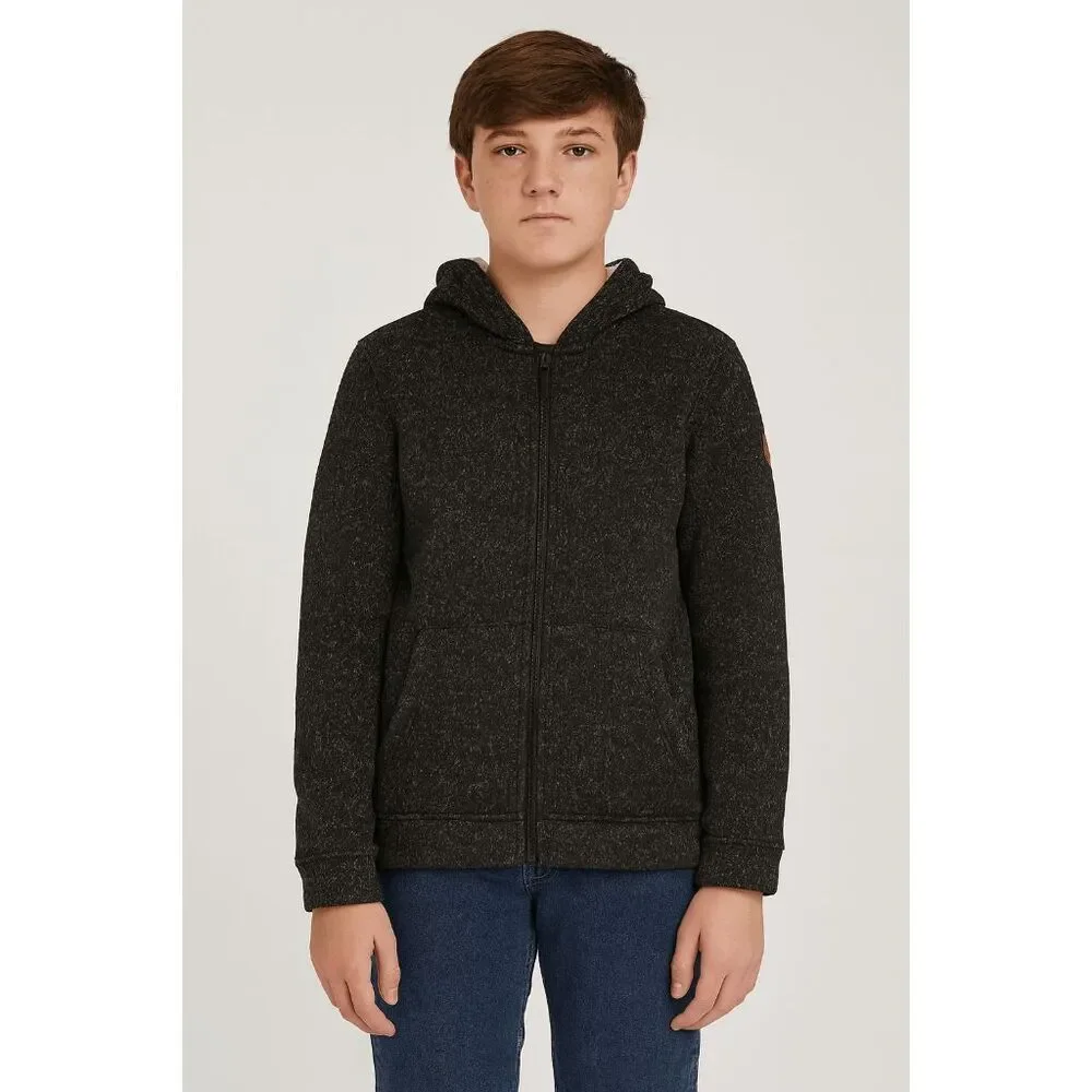 Free Country YOUTH Mountain Fleece Hoodie Jacket Black Heather Size L (14/16)